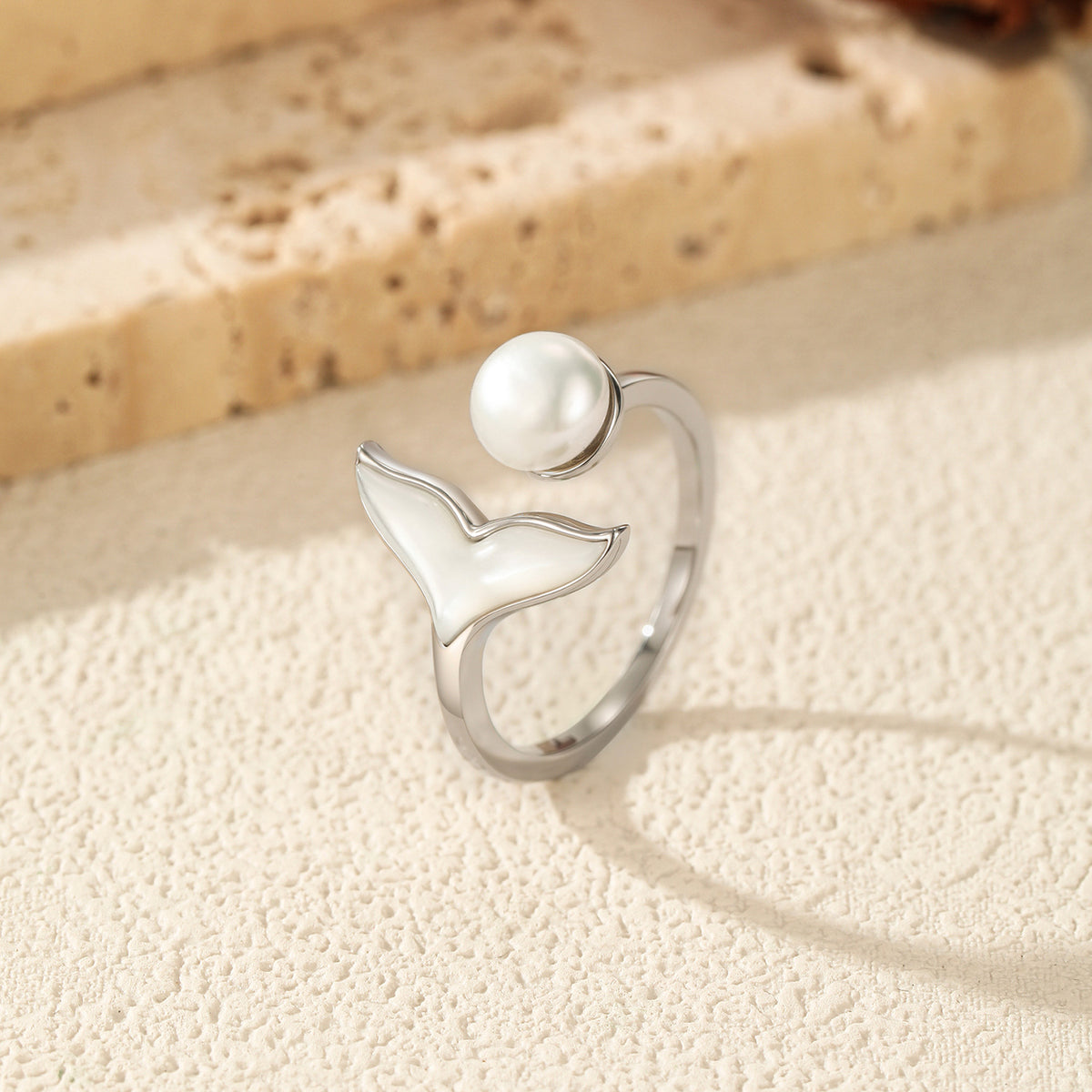 925 Sterling Silver Pearl Mermaid Tail Ring