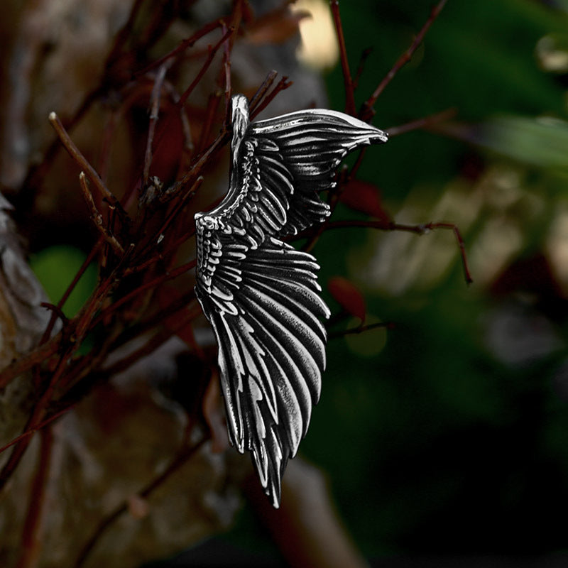Titanium Steel Retro Angel Wings Pendant for Men - Unique Stainless Steel Feather Wing Accessory