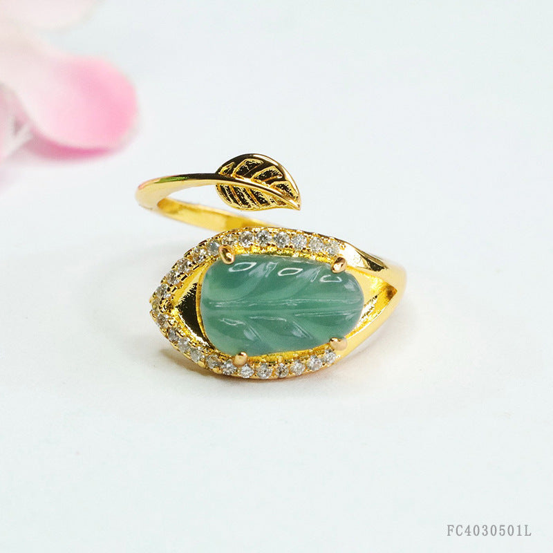 Blue Water Jadeite Leaf 7*12 mm Ring