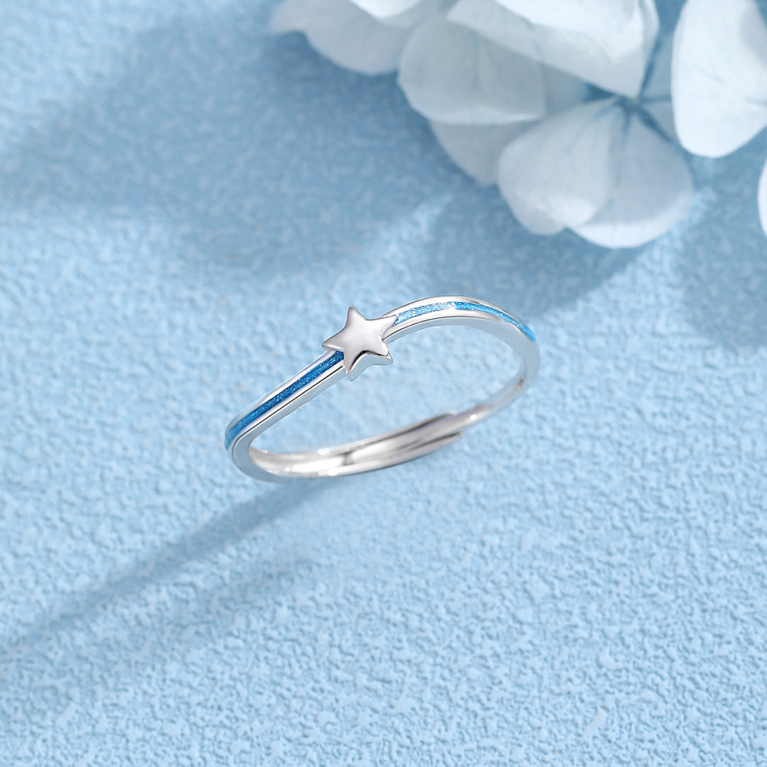 Planderful S925 Silver Blue Star Open Ring Women Adjustable