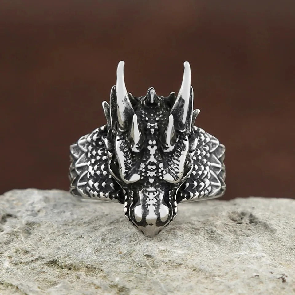 Viking Dragon Stainless Steel Men's Ring