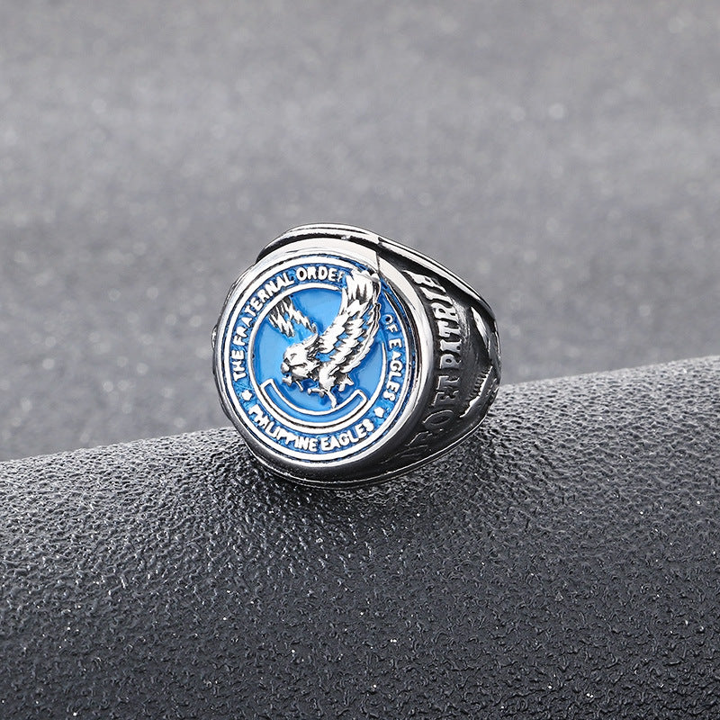 Eagle Wings Ring, Dripping Oil American Soldier Blue Eagle Stainless Steel Men's Ring