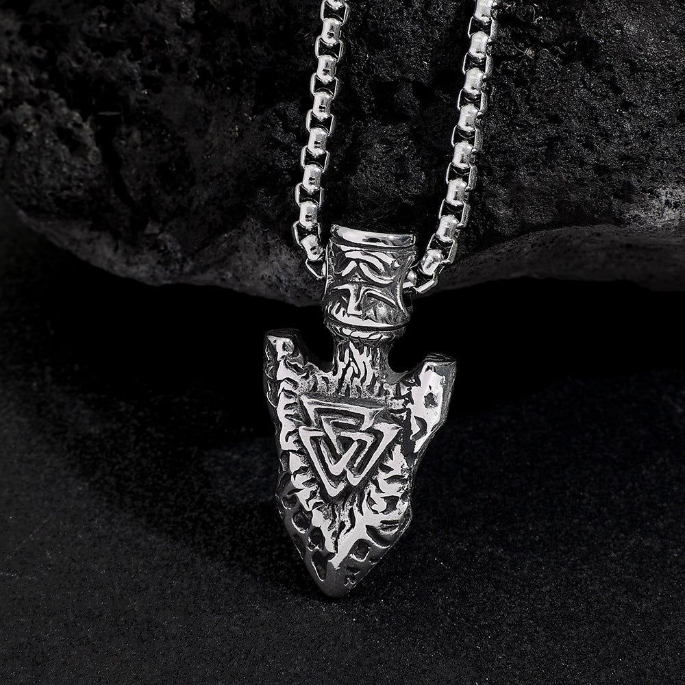 Planderful Nordic Viking Triangle Rune Spear Pendant Necklace Durable Stainless Steel For Men Hip Hop Punk Fashion