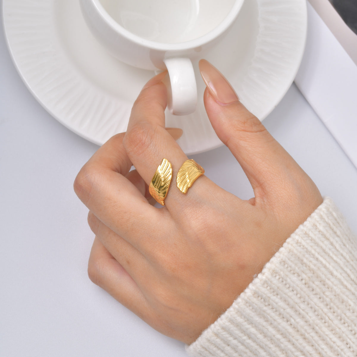 Opening Stainless Steel Flower Sun Ring Wings Women's Ring