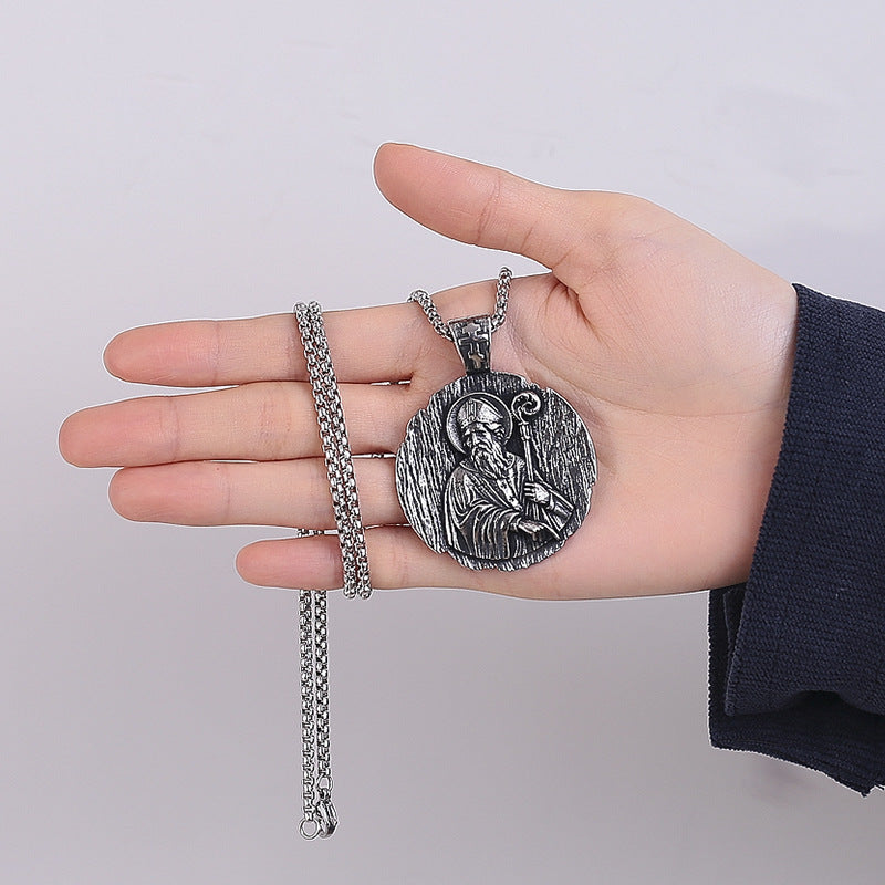 Steel Necklace - Vintage Religious Icon Pendant For Men Everyday Faith Jewelry Gift By Planderful