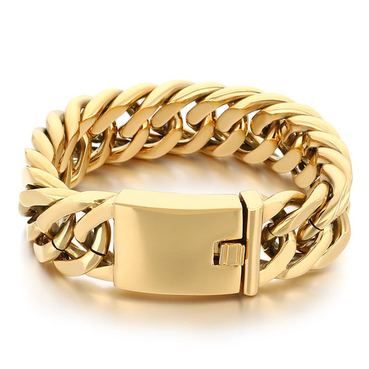 18mm Double-Woven Four-Sided Grinding Cuban Chain Polished Men's Bracelet