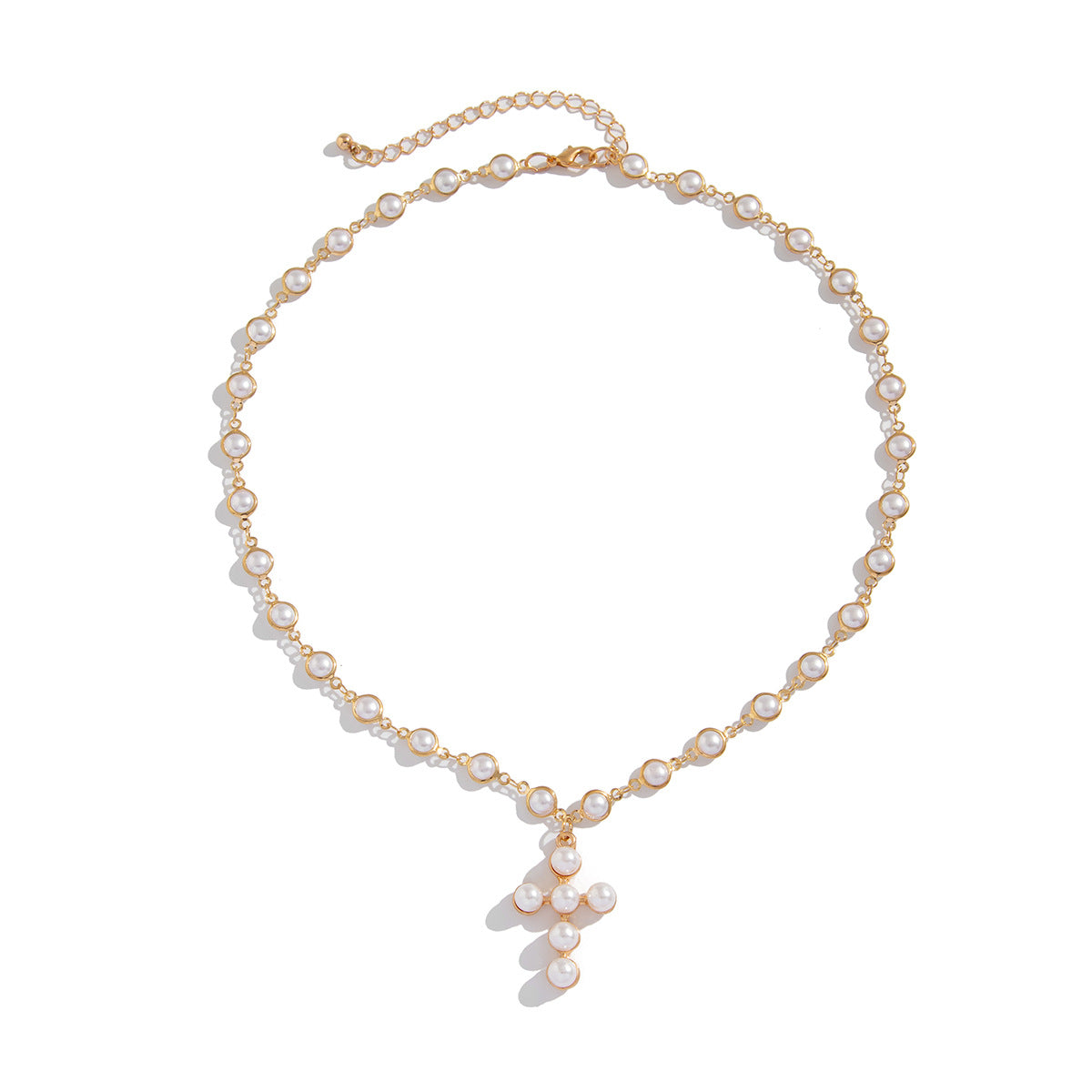 Pearl-Style Cross Pendant Necklace