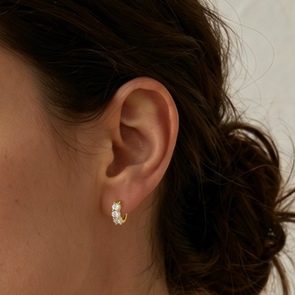 Oval Zircon Ring Earrings Ear Buckle Sterling Silver Earrings
