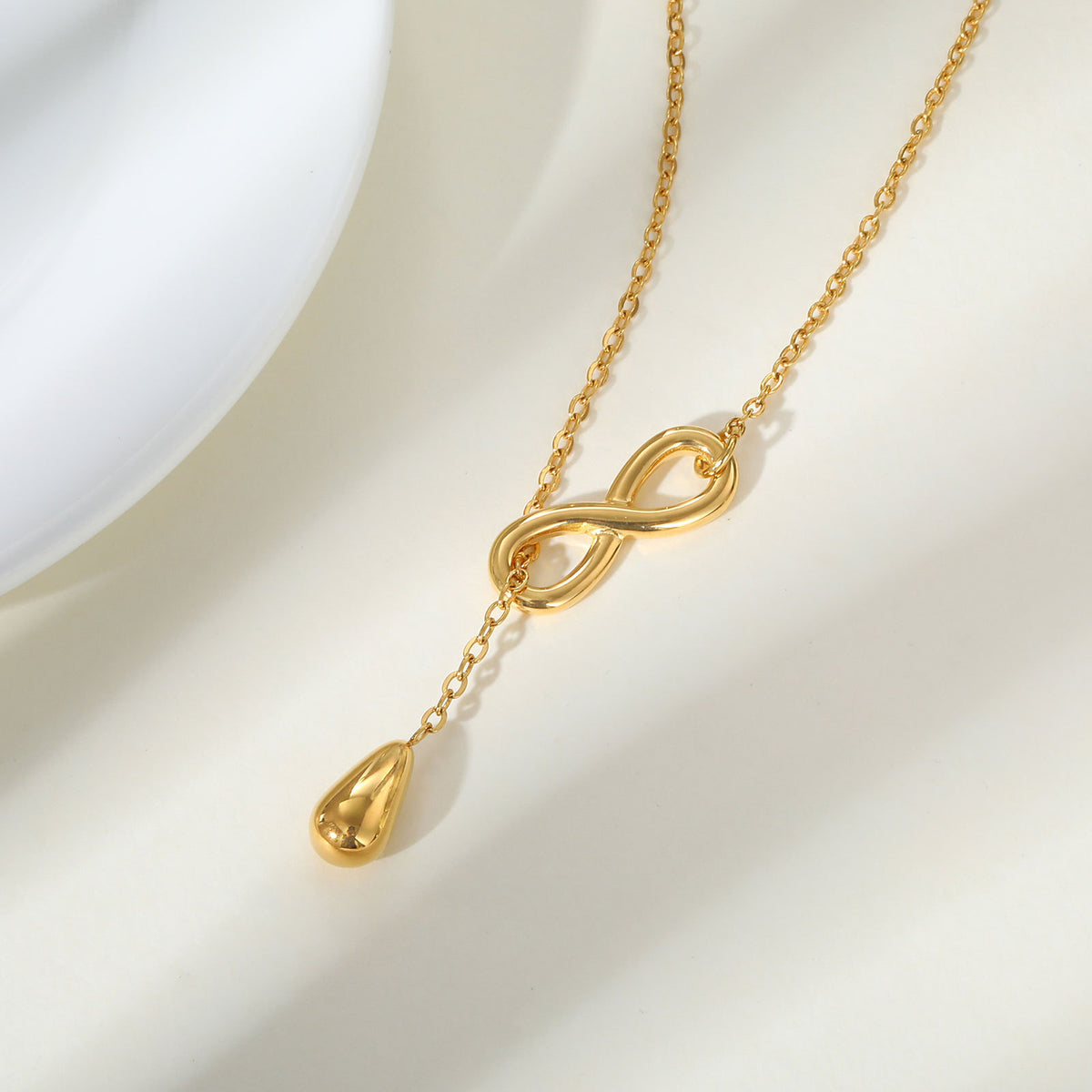 Stainless Steel Infinite Water Drop Y-Shaped Gold Necklace For Women