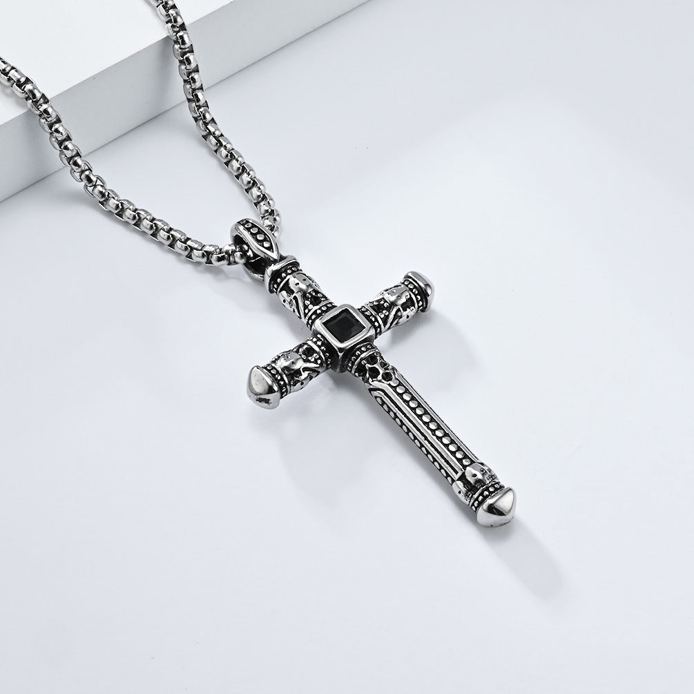 Planderful Cross Necklace Titanium Steel For Men Street Fashion Niche Design Punk Jewelry