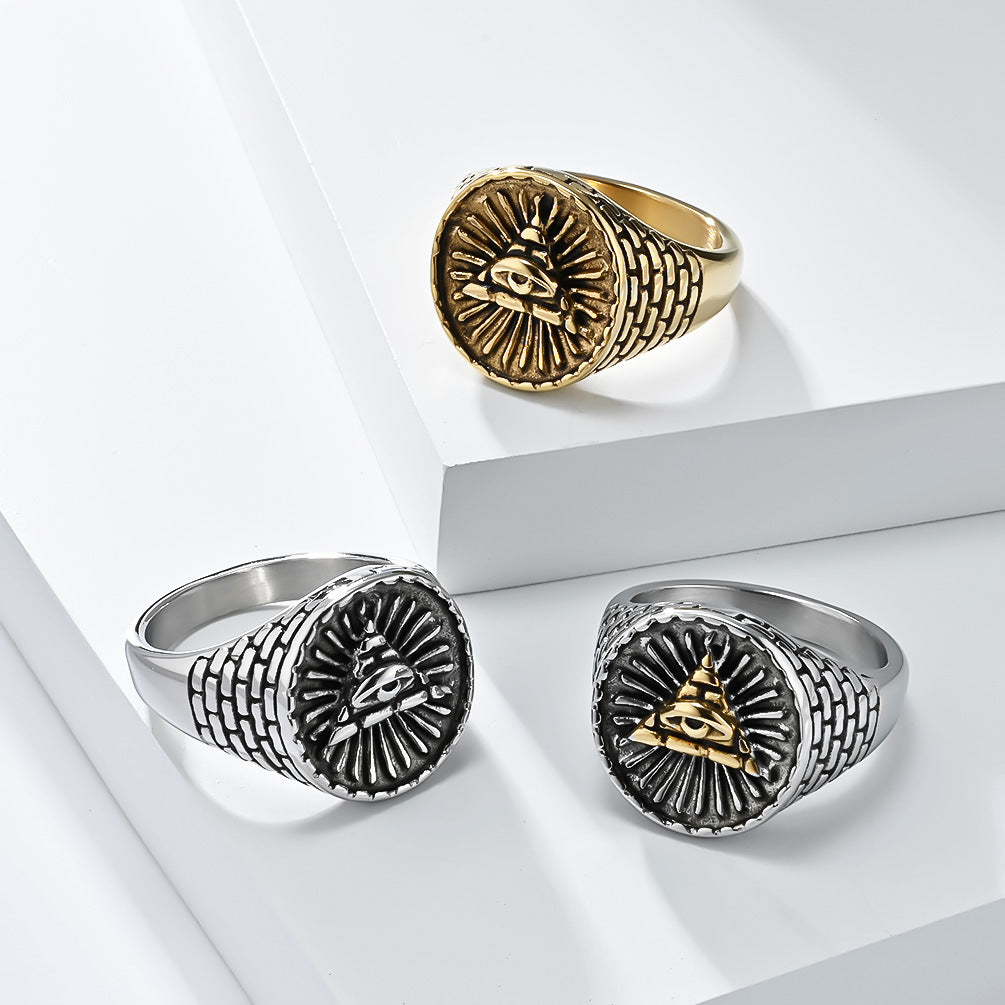 Cross-Border E-Commerce Retro Egyptian Pyramid Ring for Men