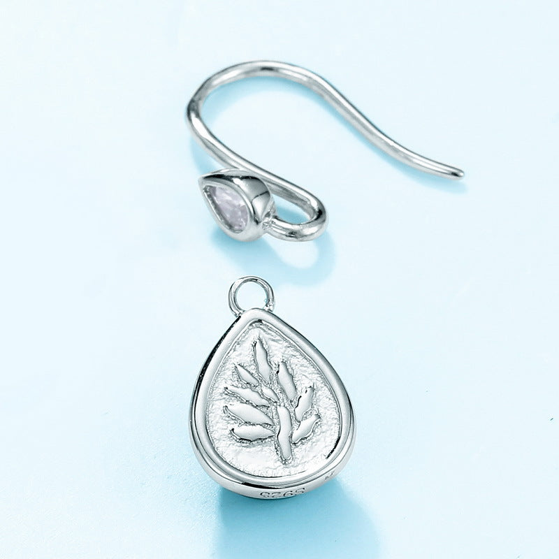 S925 Sterling Silver Moss Agate Teardrop Drop Earrings