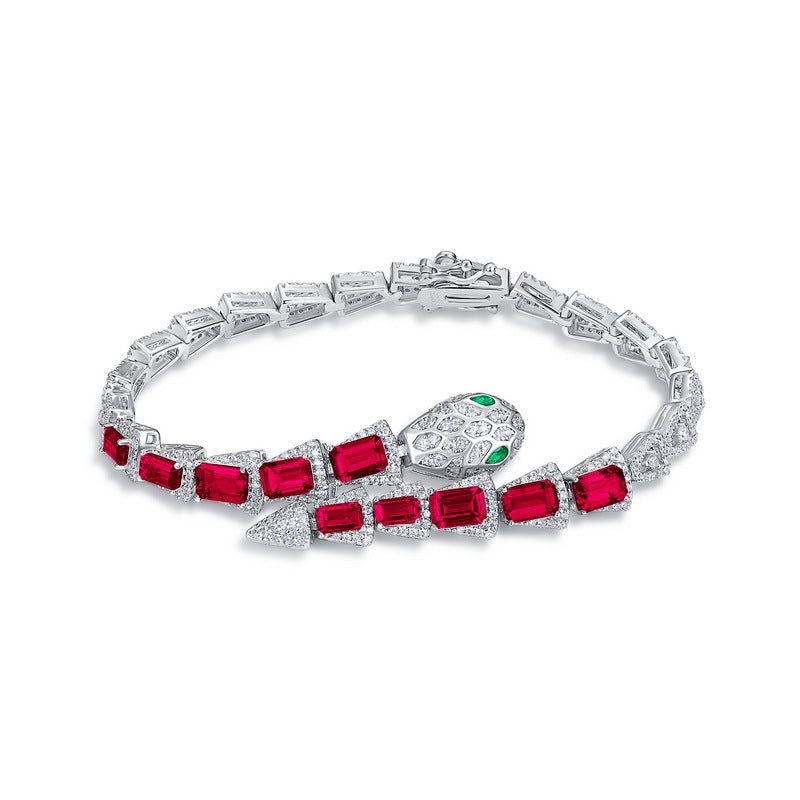 Planderful Cross-border New Personalized Snake Cultivation Color Treasure Set Fashion S925 Silver Inlaid Lab Grown Gemstone Snake Bracelet Women – Elegant and Unique Design
