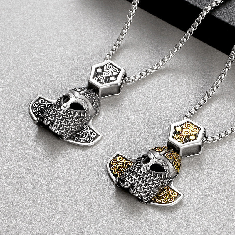 Nordic Viking Warrior Owl Helmet Pendant for Men in Titanium Steel