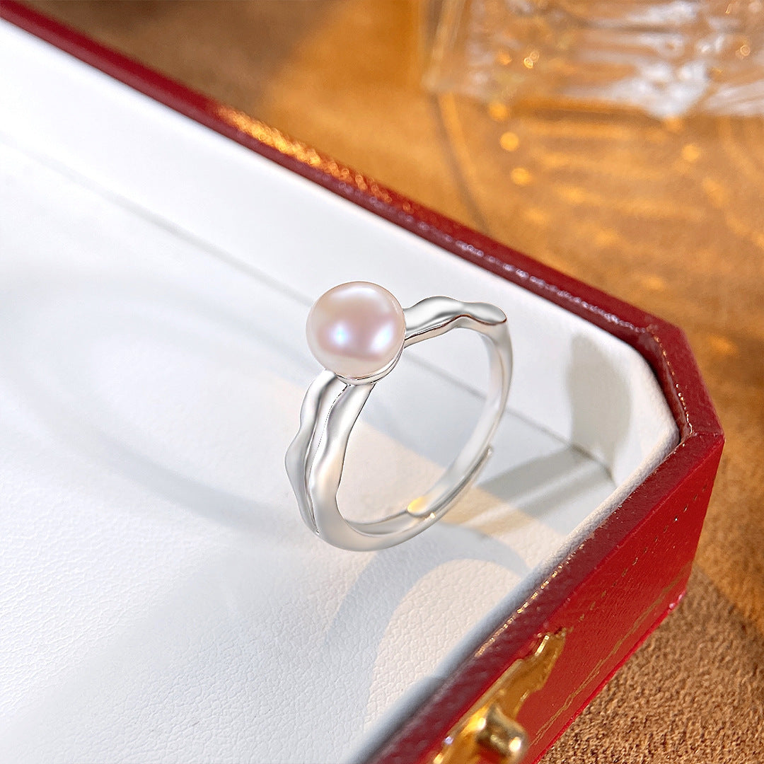 S925 Sterling Silver Freshwater Pearl Ring — Adjustable