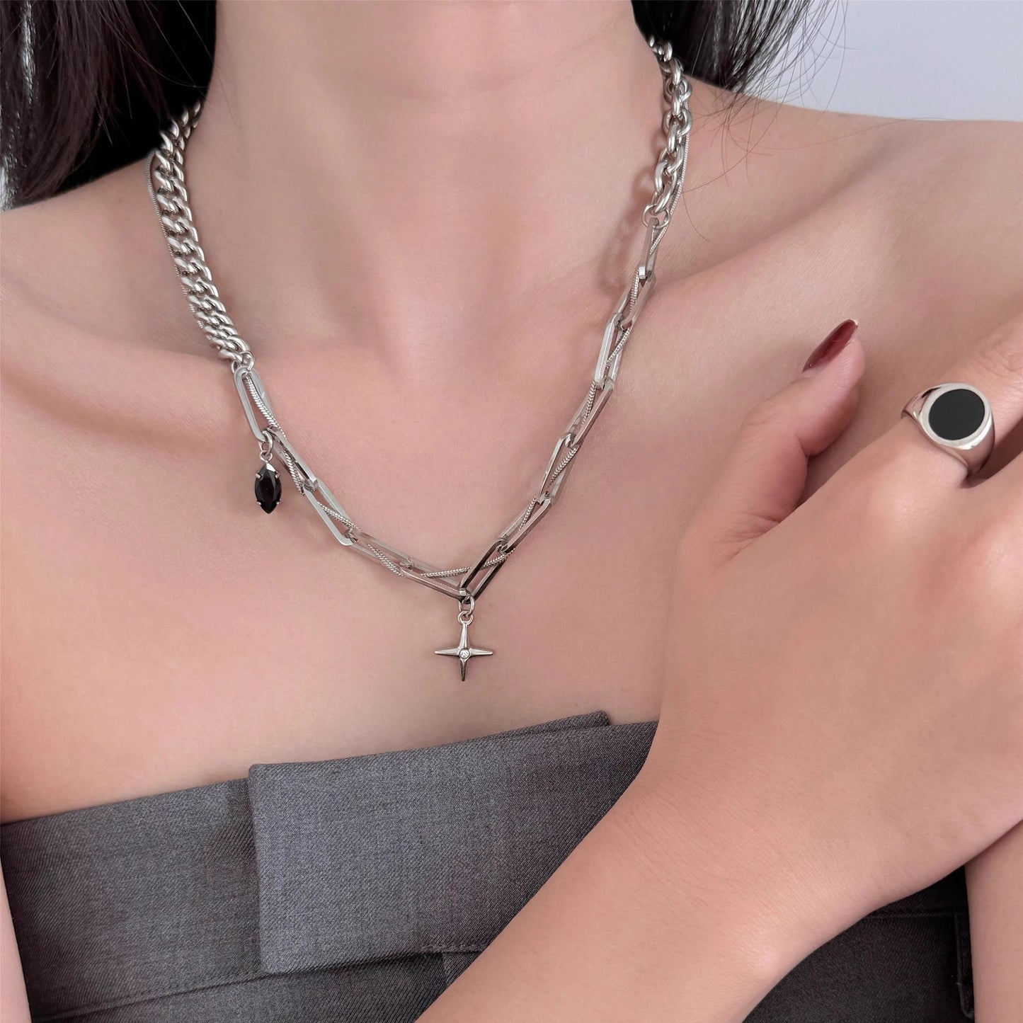 Planderful Jewelry Cross Star Necklace Titanium Steel