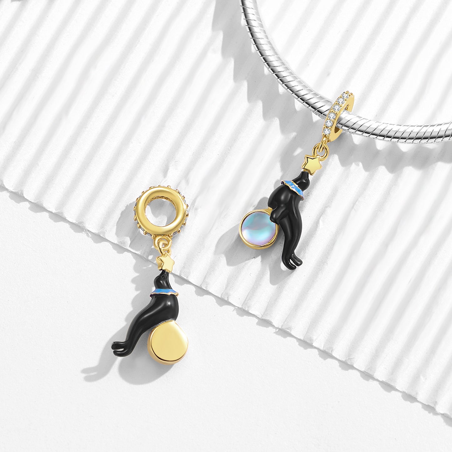 Planderful Everyday Genie S925 Sterling Silver Cute Animal Black Seal Pendant Inlaid Moonstone Fashion Bracelet Necklace DIY Accessories Pendant