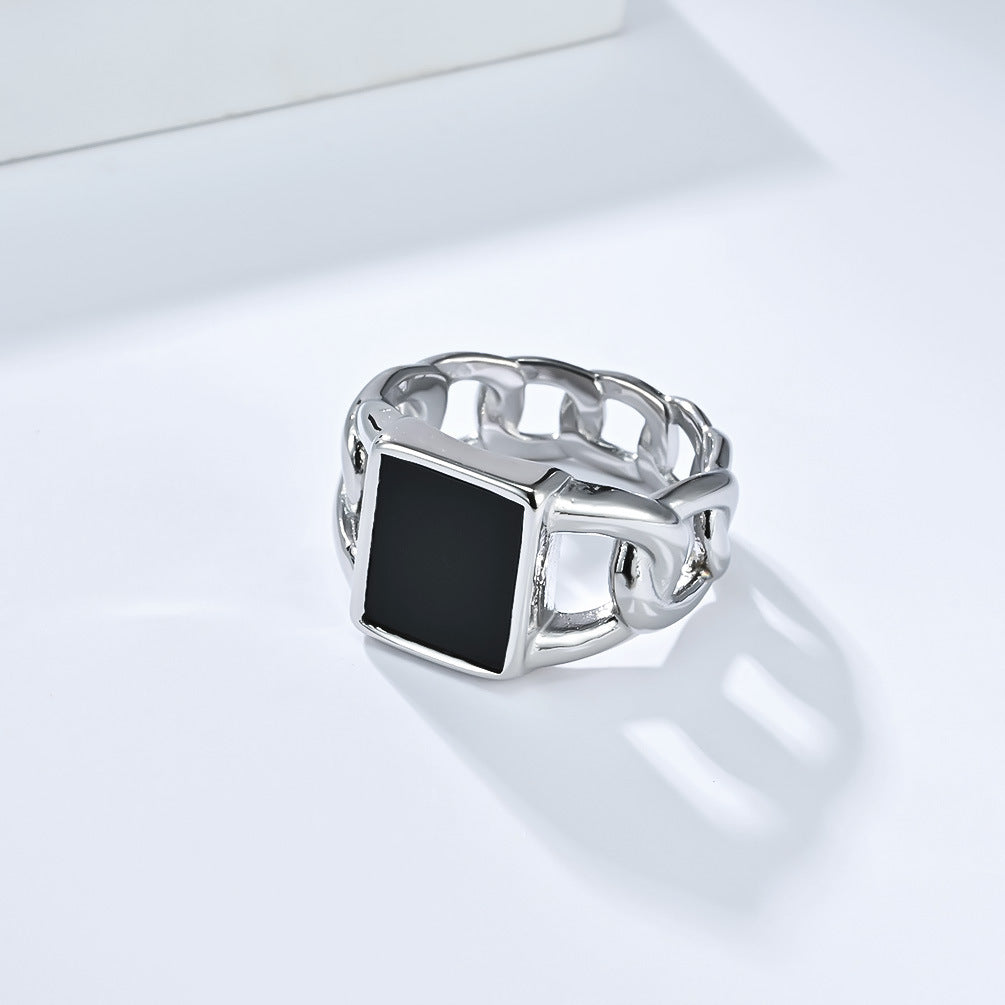 Planderful Premium Tiger Eye Ring For Men Titanium Steel Cuban Chain Hip Hop Style Jewelry