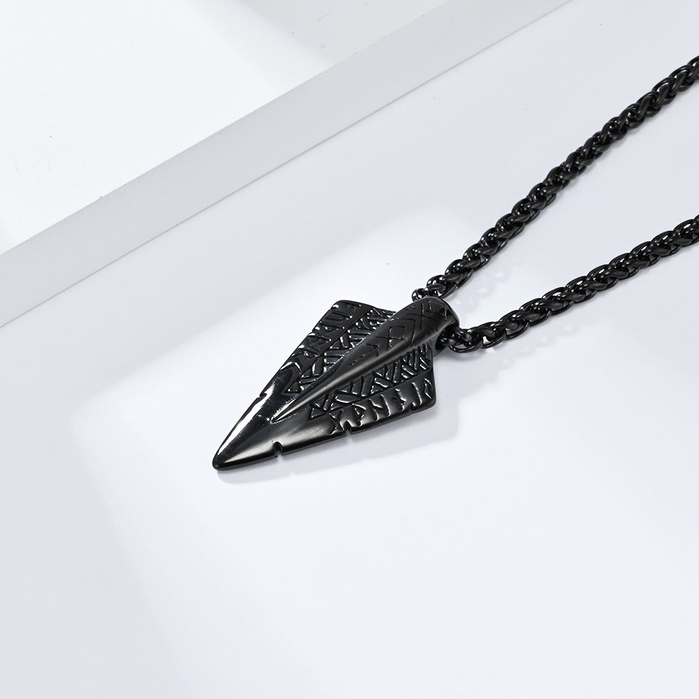 Planderful Hip Hop Trend Stainless Steel Viking Text Double Sided Necklace For Men With Arrow Symbol