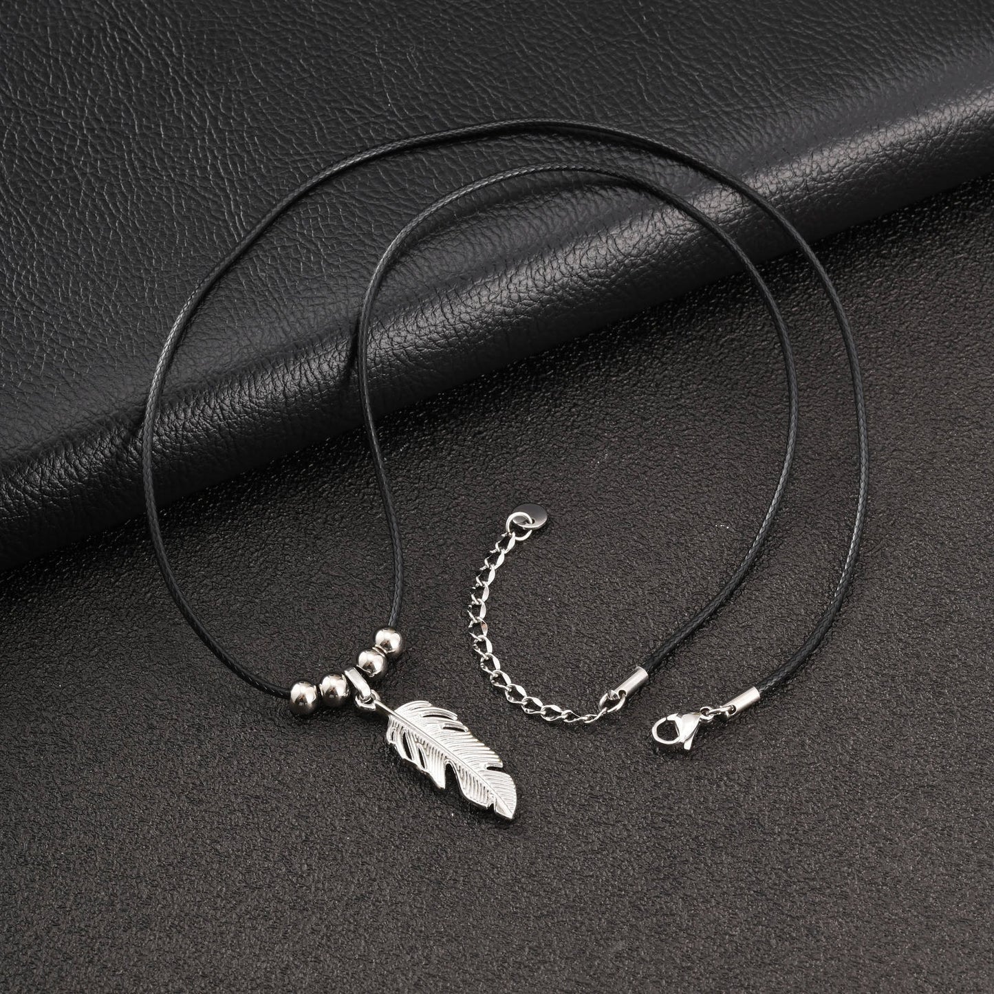 Stainless Steel Leaf Steel Ball Wax Rope Collarbone Chain Gothic Necklace