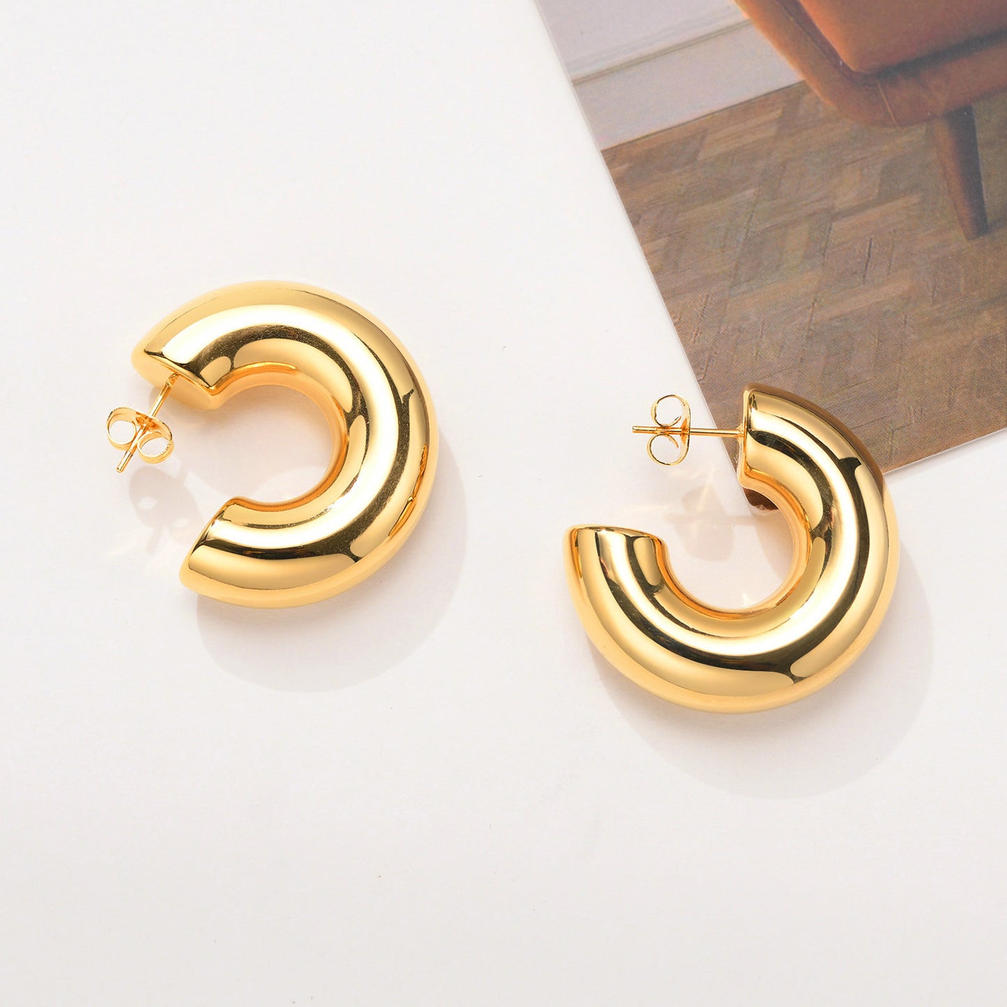 Stainless Steel Polished Hollow C Earrings Women's Bare Body