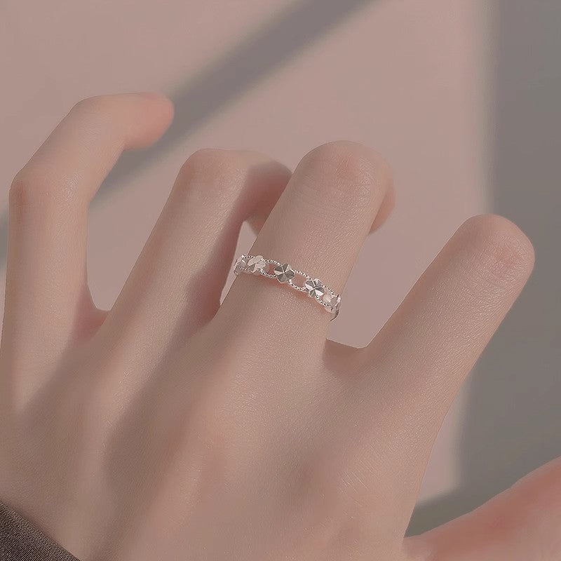 Planderful Sterling Silver Four Leaf Clover Ring For Women Adjustable Open Band Elegant Jewelry