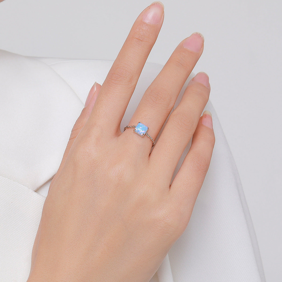 925 Sterling Silver Opal Geometric Ring