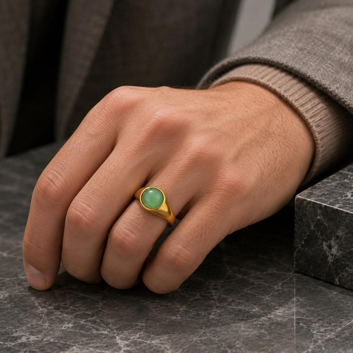Stainless Steel Water Drop Natural Tiger's Eye Stone Oval Heart-Shaped Dongling Jade Ring