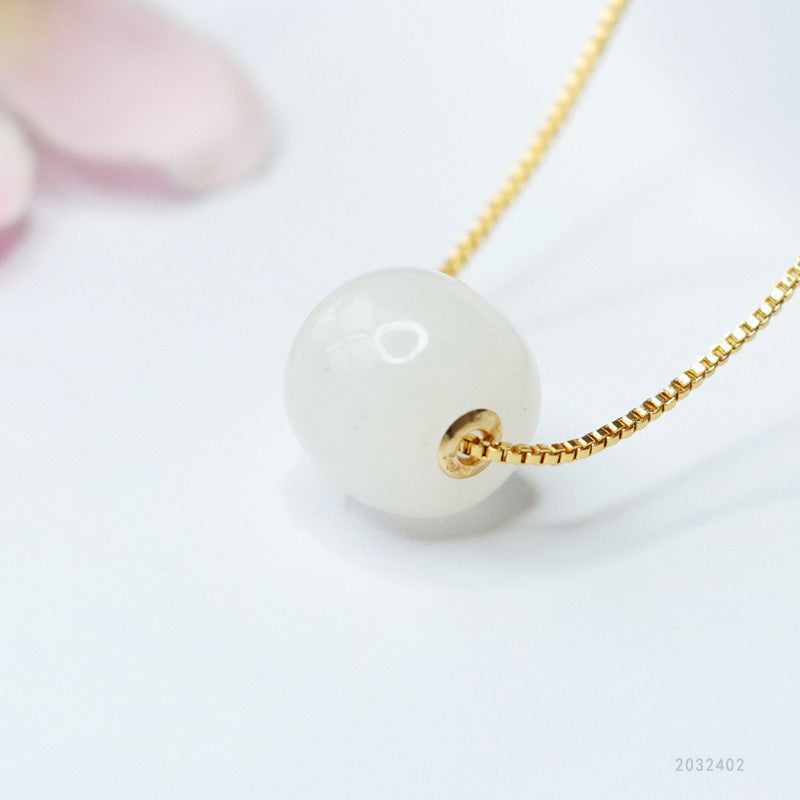Plated Gold-Set Hetian Jade Vintage Bead Pendant — No Chain