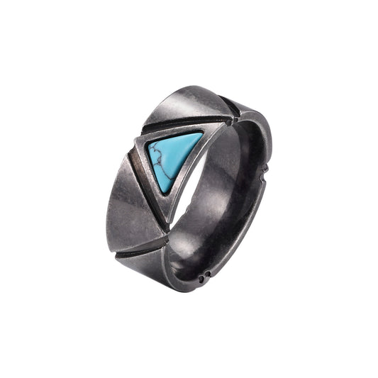 Stainless Steel Triangular Turquoise Ring Cool Man Gray