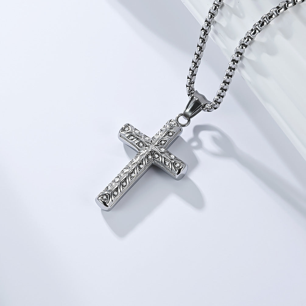Planderful Everyday Genie Zircon Devil Eye Cross Necklace Stainless Steel Unisex Hip Hop Jewelry