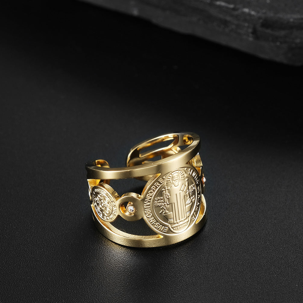 Saint Benedict Stainless Steel Ring for Men