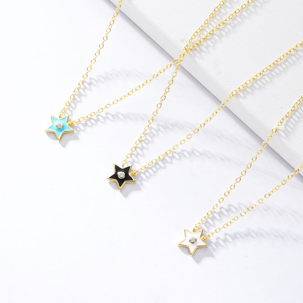 Retro Necklace, Small And Oil Drop S925 Silver Epoxy Pentagram