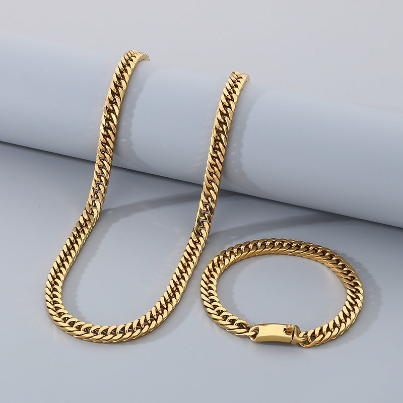 Trendy Hip Hop Whip Chain Bracelet Steel Cuban Necklace Men