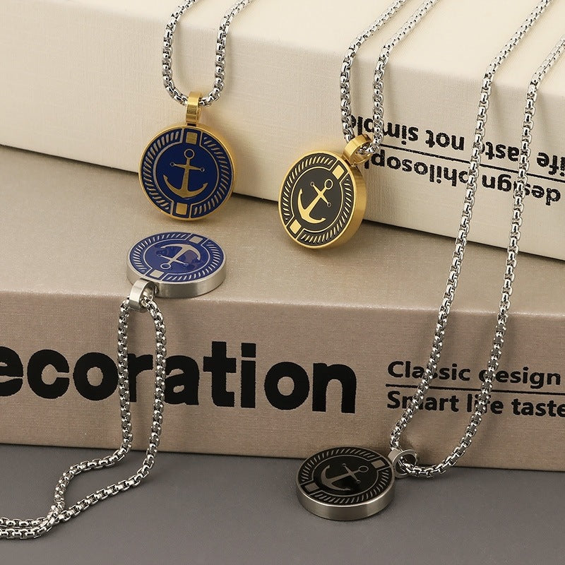 Source Titanium Steel Necklace Niche Sailing Anchor Xinghai Compass Men's Pendant