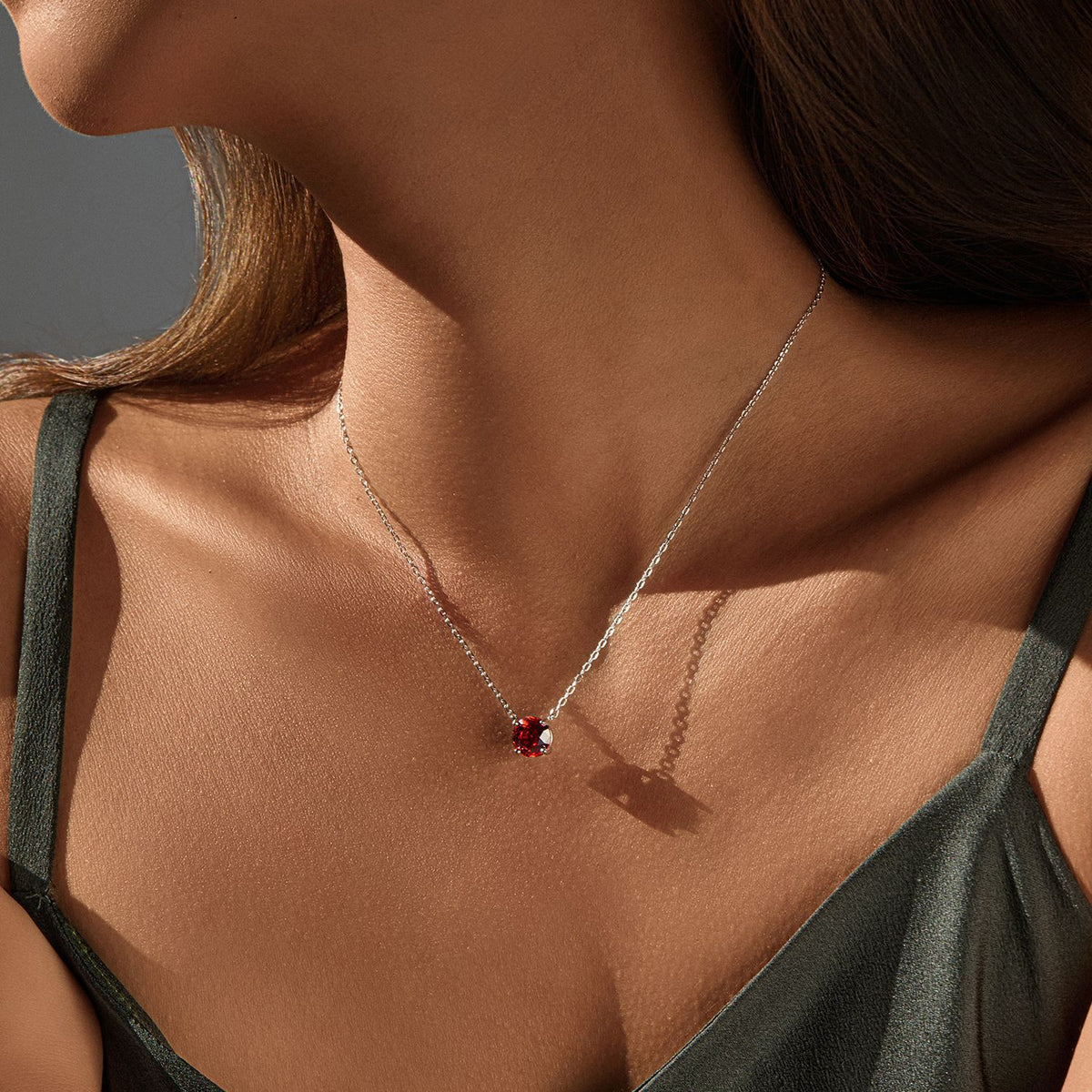 925 Sterling Silver Pomegranate Red Zircon Pendant Necklace