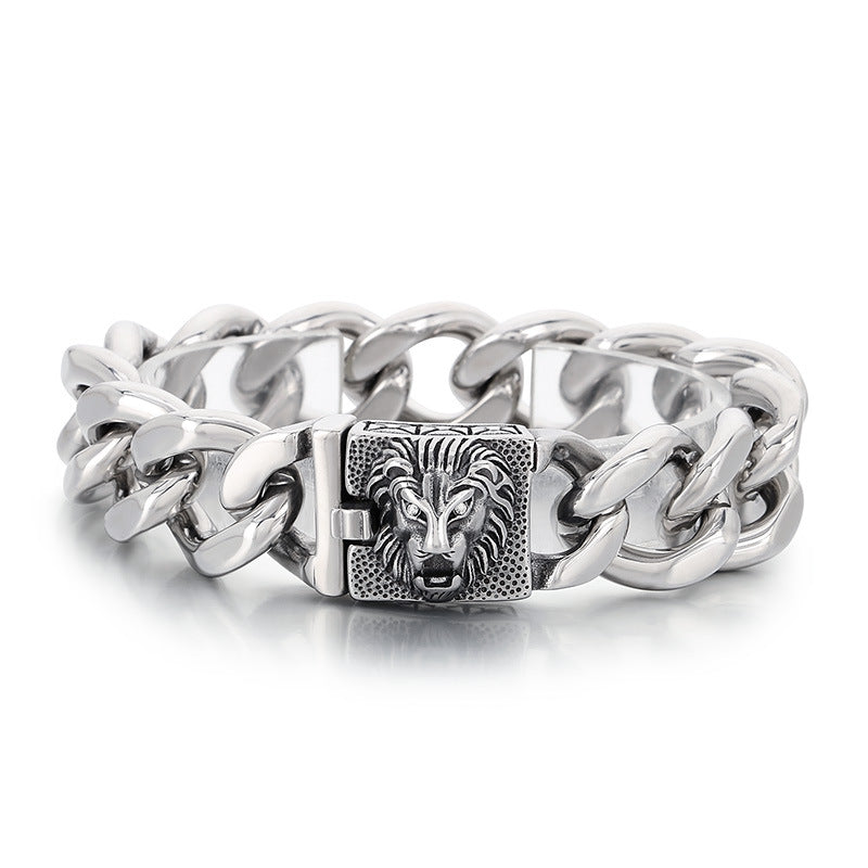 Planderful Mens Bracelet Bold Lion Head Buckle Cuban Chain