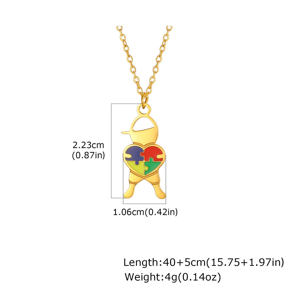 Stainless Steel Epoxy Heart-Shaped Puzzle Children's Necklace