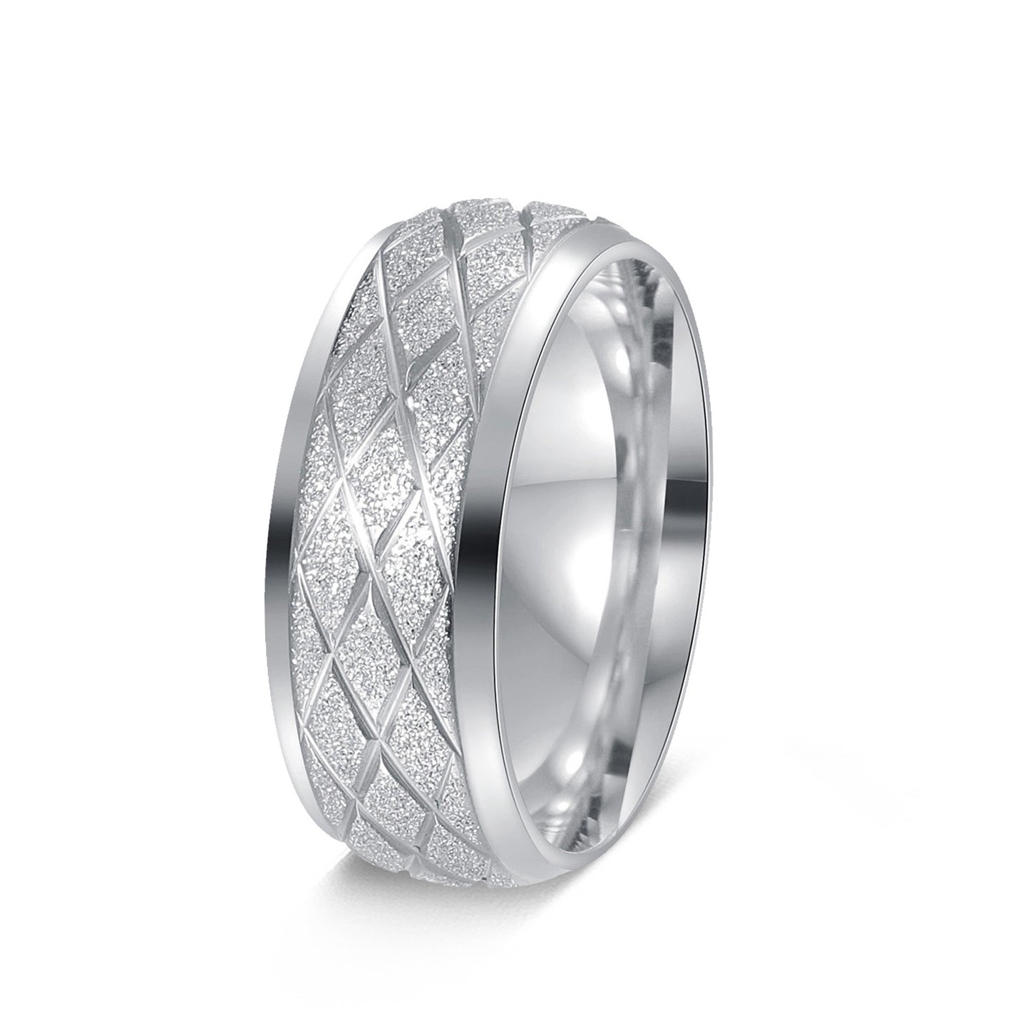 Planderful Everyday Genie Titanium Steel Ring Unisex Matte Rhombus Line Design Statement