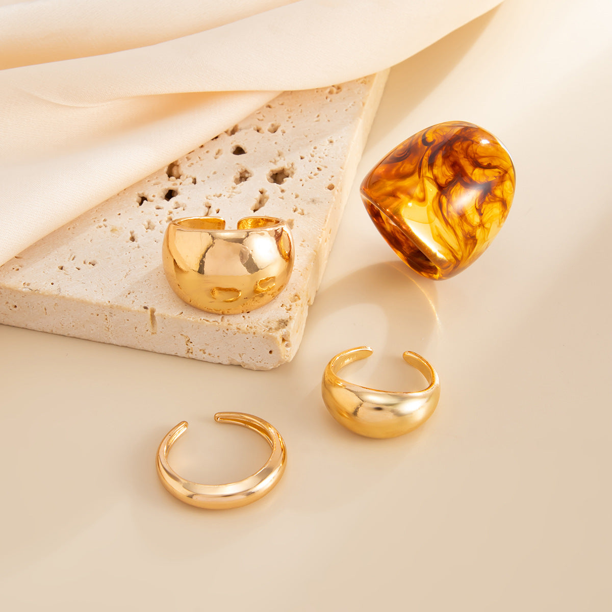 Planderful Geometric Landscape Ring Set With Resin Inlay Vienna Verve Collection Statement Jewelry For Women