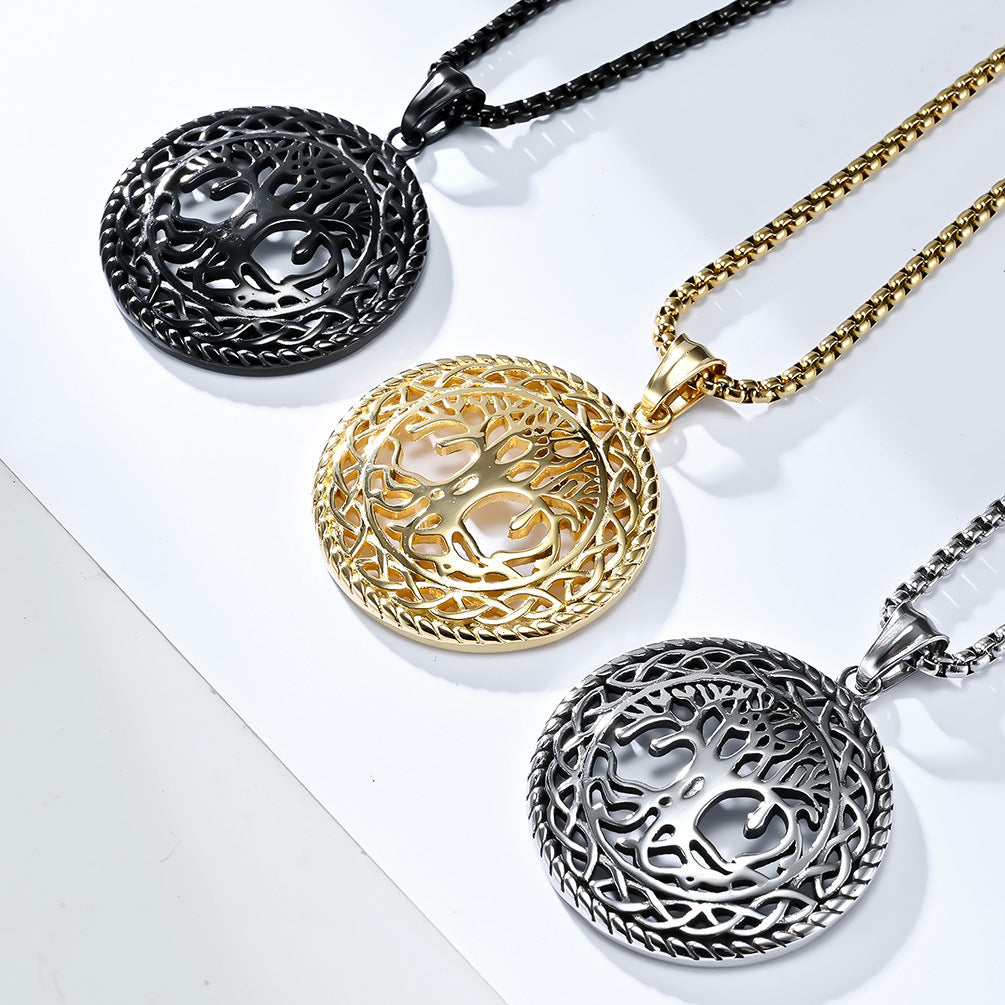 Planderful Tree Of Life Hollow Necklace Titanium Steel Pendant For Trendy Men And Women