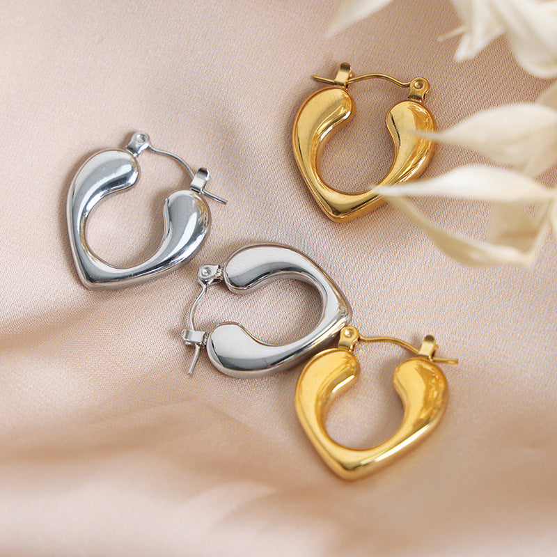 Golden Geometric Love Earrings crafted in Titanium Steel