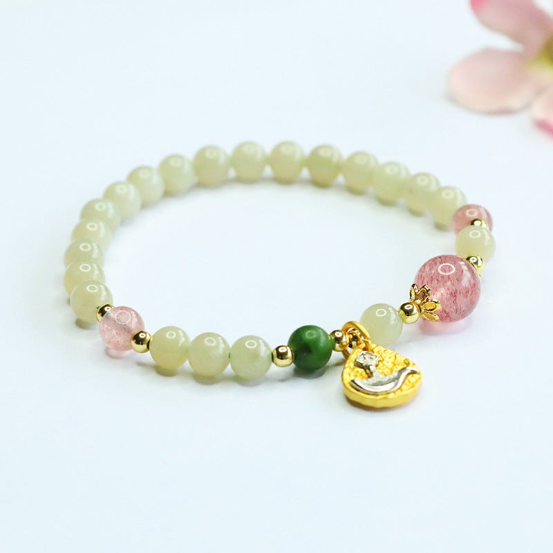 Hetian Jade & Strawberry Quartz Bracelet