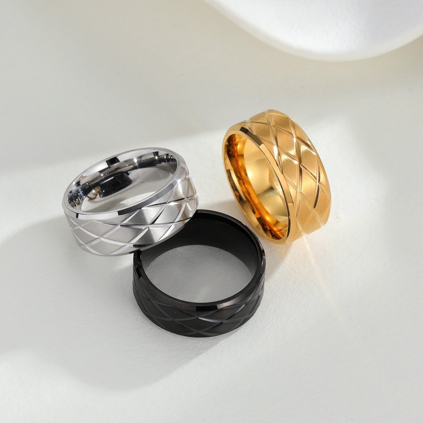 Planderful Rhombus Couple Stainless Steel Ring Engraved With Protection Statement Unisex Gift