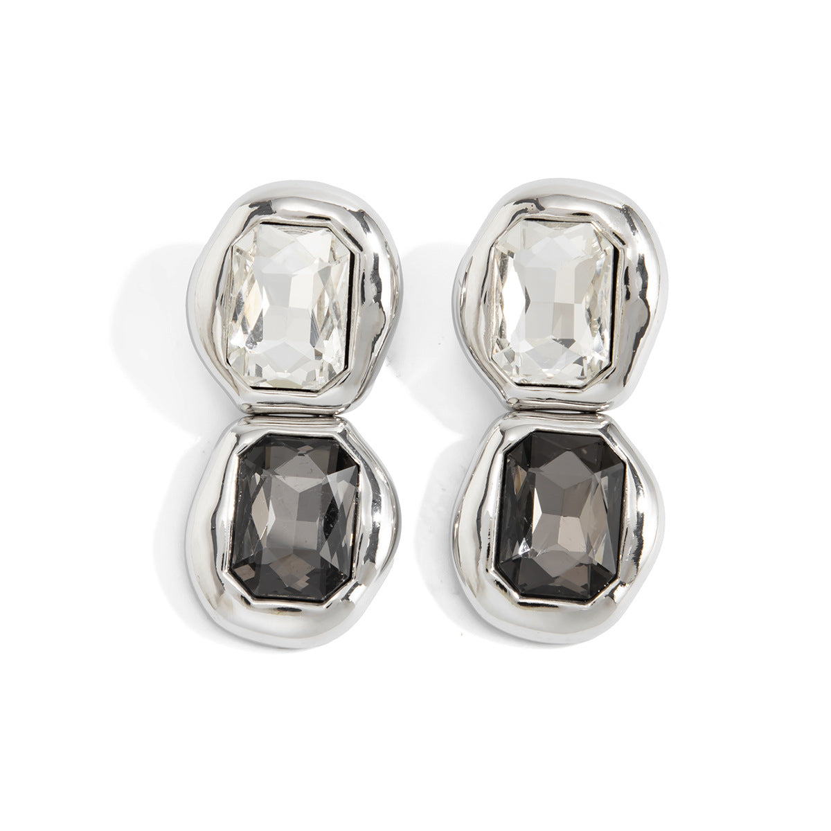 Planderful Gemstone Stud Earrings Two Color Zircon Splicing Design For Modern Women