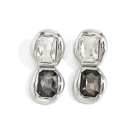 Planderful Gemstone Stud Earrings Two Color Zircon Splicing Design For Modern Women