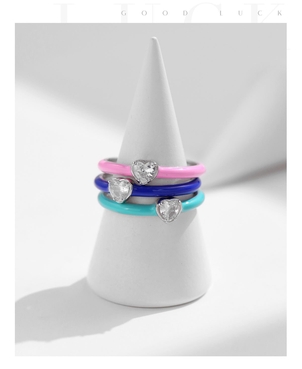 925 Sterling Silver Heart Enamel Zircon Ring