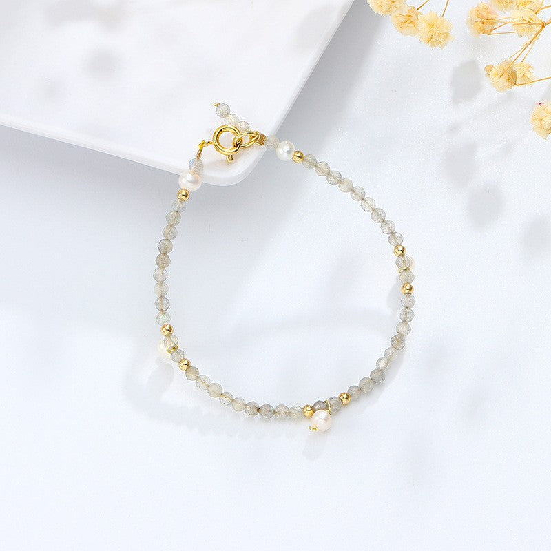 Lavender Amethyst and Moonlight Pearl Sterling Silver Bracelet