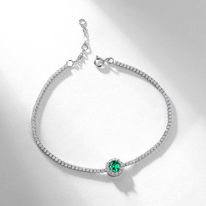 S925 Sterling Silver Lab-Grown Gemstone Round Bracelet