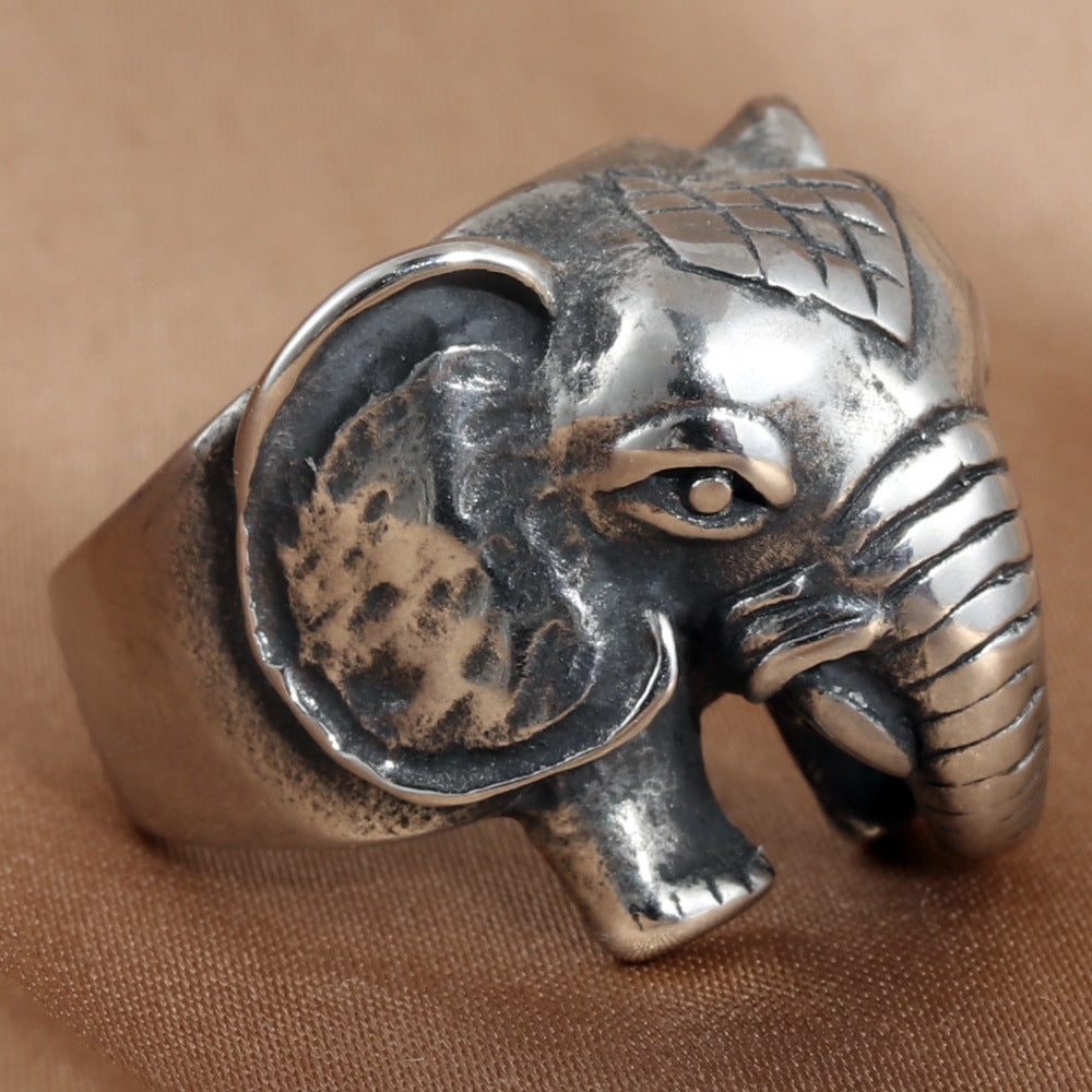 Titanium Steel Elephant Ring for Men - Personalized Retro Trendy Accessory
